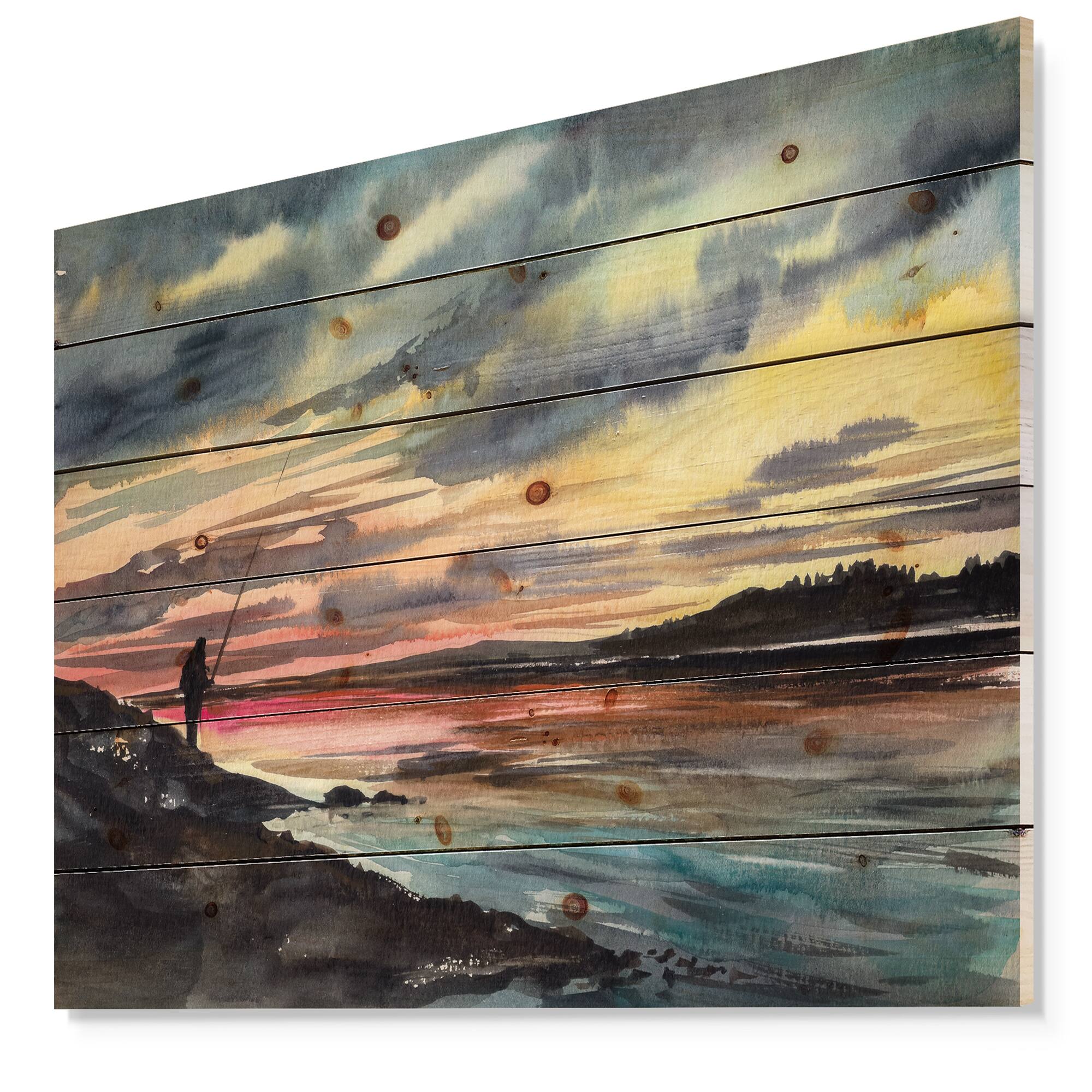 Designart - Fishing Man over Sunset Sky